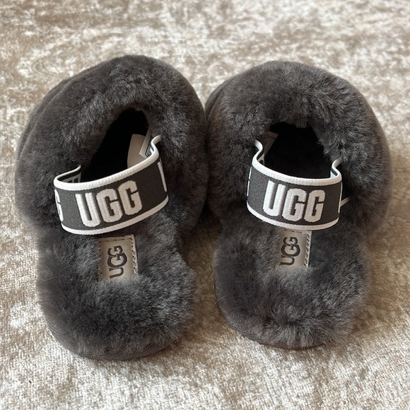 Brand New UGG Fluff Yeah Slides Baby & Toddler Gray Genuine Sheepskin Slipper - Picture 8 of 16